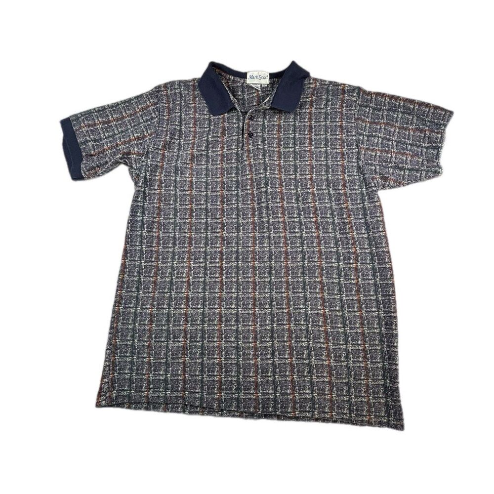 Mark Scot Golf Polo Size L Unique Design Blue Red Gray Vintage